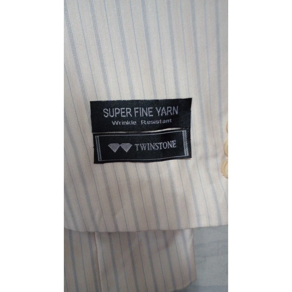 Vintage NOS Twinstone Western Yoke Rockabilly Suit 44/30 Ivory & Blue Stripe